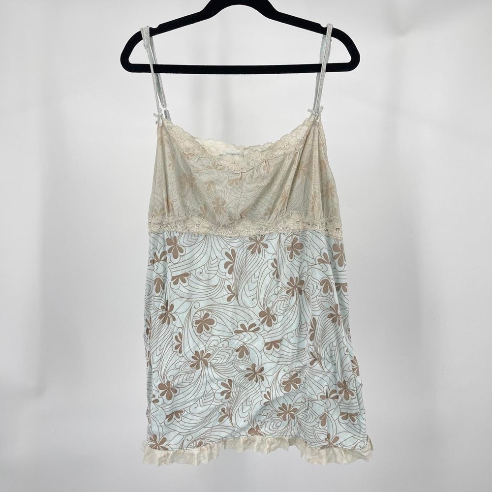 Vintage Y2K Floral Lace Cami Tank Top Fairy Ruffle Bow L Dainty Cottagecore